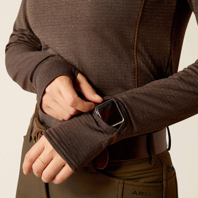 Ariat Womens Gridwork 1/4 Zip Baselayer Top - Mole Heather