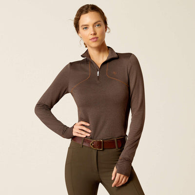 Ariat Womens Gridwork 1/4 Zip Baselayer Top - Mole Heather