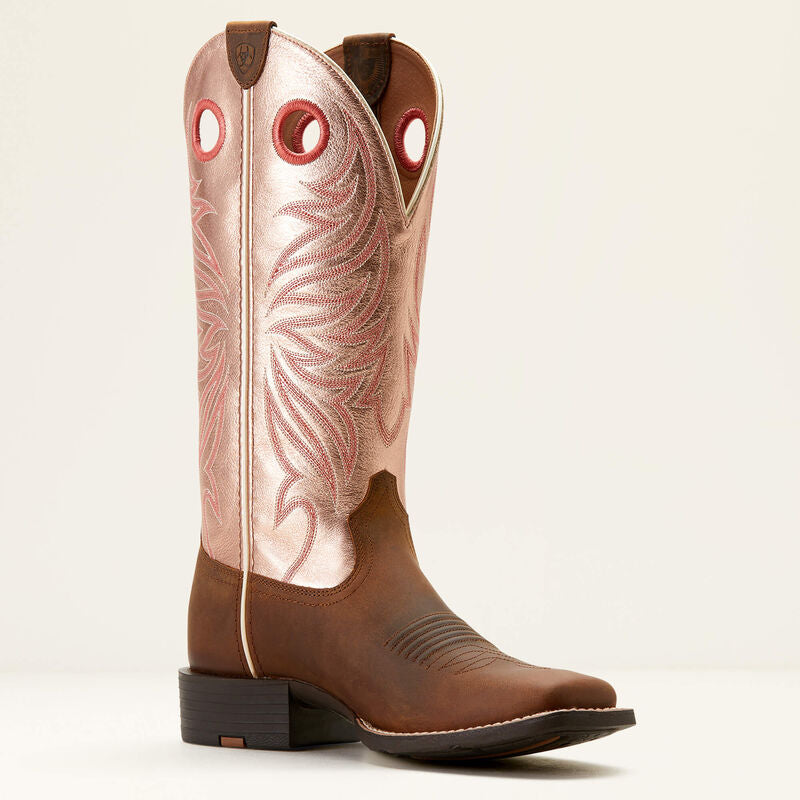 Ariat Womens Round Up Ryder Boots - Distressed Brown Golden Pink