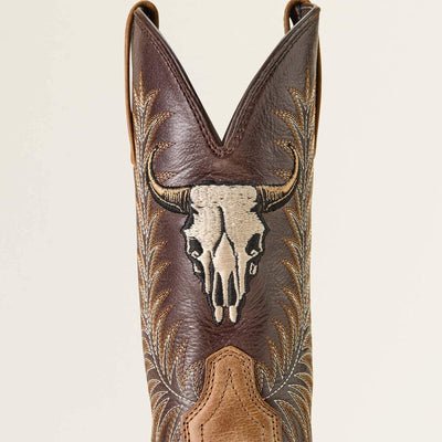 Ariat Mens Sport Steer Skull Boots - Sandstorm Bitter Chocolate