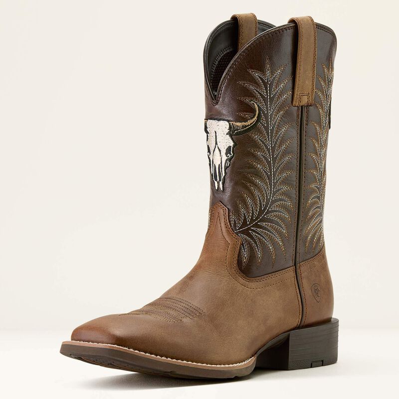 Ariat Mens Sport Steer Skull Boots - Sandstorm Bitter Chocolate