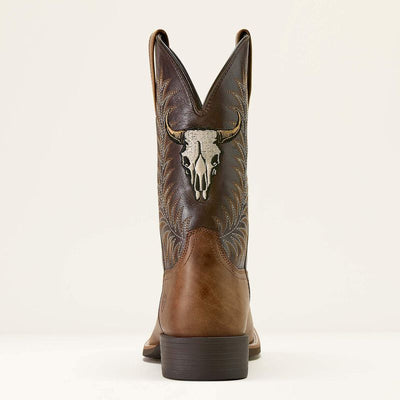 Ariat Mens Sport Steer Skull Boots - Sandstorm Bitter Chocolate