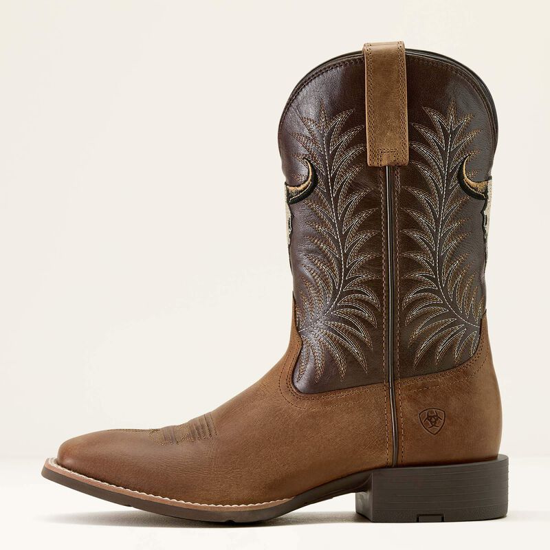 Ariat Mens Sport Steer Skull Boots - Sandstorm Bitter Chocolate