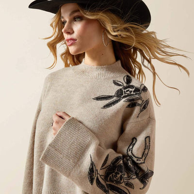 Ariat Womens ALL IN Embellished Sweater - Oatmeal