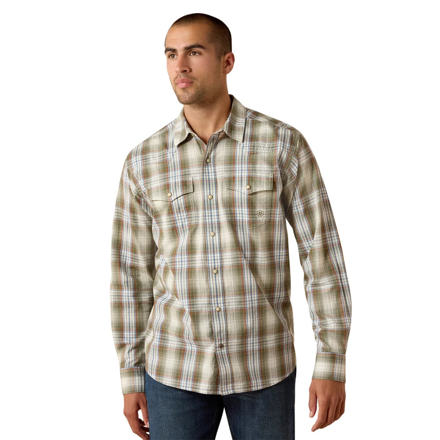 Ariat Mens Retro HOLT Fitted Snap Long Sleeve Shirt - Four Leaf Clover Plaid