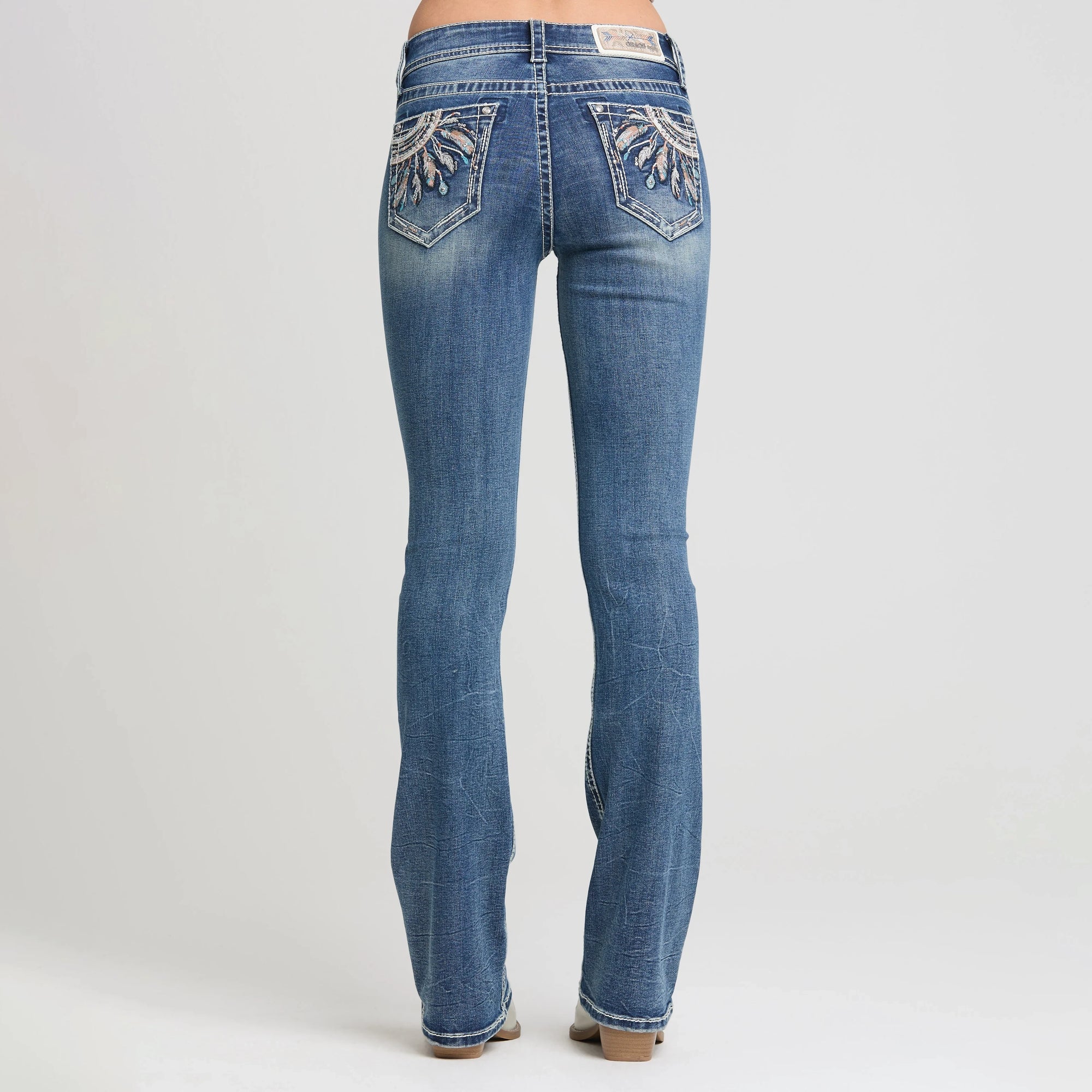 Grace in LA Dreamcatcher Embroidery Bootcut Jeans, 34" LEG - EB52051