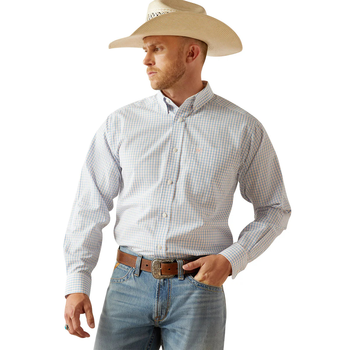 ARIAT MENS WRINKLE FREE ALAN CLASSIC FIT LONG SLEEVE SHIRT - BLUE