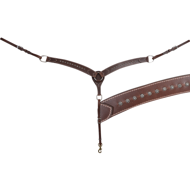 Cashel Breastcollar - Antiqued Dots in Chocolate Skirting Leather