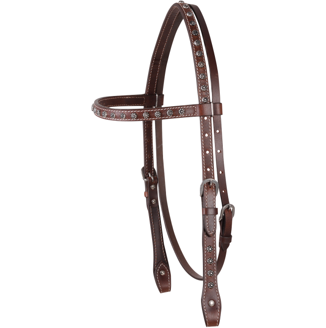 Cashel Headstall - Browband ANTIQUE DOTS, Chocolate Leather