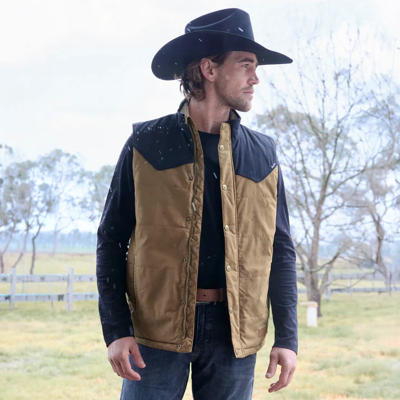 WRANGLER MENS RUBEN VEST - TAN/BLACK