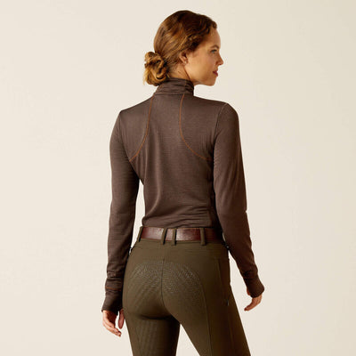 Ariat Womens Gridwork 1/4 Zip Baselayer Top - Mole Heather