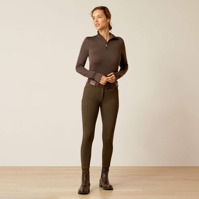 Ariat Womens Gridwork 1/4 Zip Baselayer Top - Mole Heather