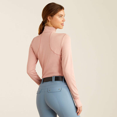 Ariat Womens Gridwork 1/4 Zip Baselayer Top - Misty Rose Heather
