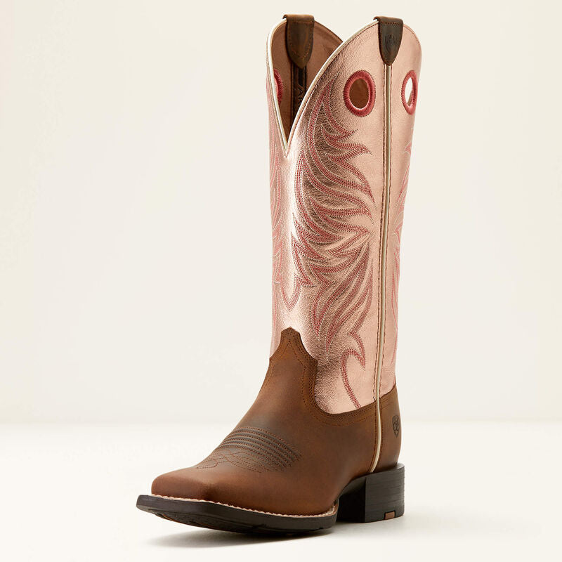 Ariat Womens Round Up Ryder Boots - Distressed Brown Golden Pink