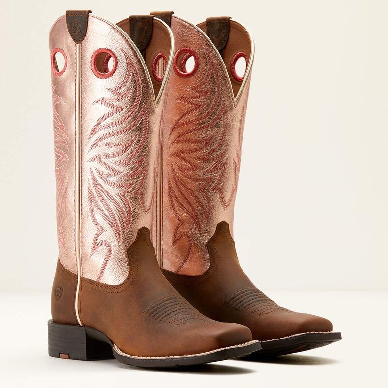 Ariat Womens Round Up Ryder Boots - Distressed Brown Golden Pink