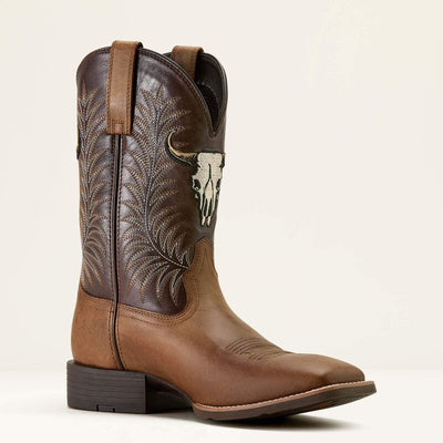 Ariat Mens Sport Steer Skull Boots - Sandstorm Bitter Chocolate