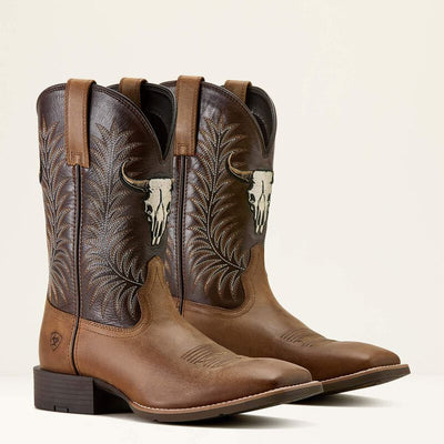 Ariat Mens Sport Steer Skull Boots - Sandstorm Bitter Chocolate