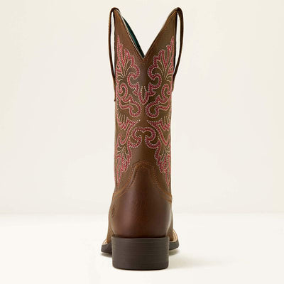 Ariat Womens Round Up Wide Square Toe Boots, Stretchfit - Sassy Brown