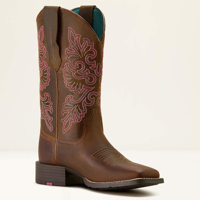 Ariat Womens Round Up Wide Square Toe Boots, Stretchfit - Sassy Brown