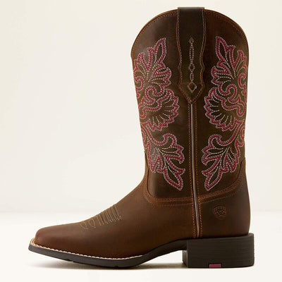 Ariat Womens Round Up Wide Square Toe Boots, Stretchfit - Sassy Brown
