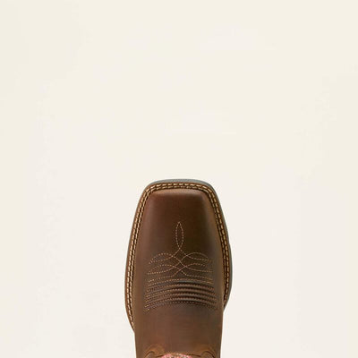Ariat Womens Round Up Wide Square Toe Boots, Stretchfit - Sassy Brown