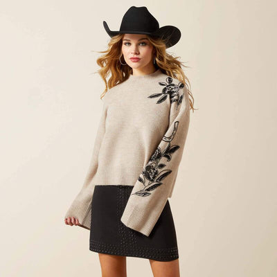 Ariat Womens ALL IN Embellished Sweater - Oatmeal