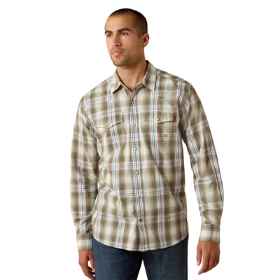 Ariat Mens Retro HOLT Fitted Snap Long Sleeve Shirt - Four Leaf Clover Plaid
