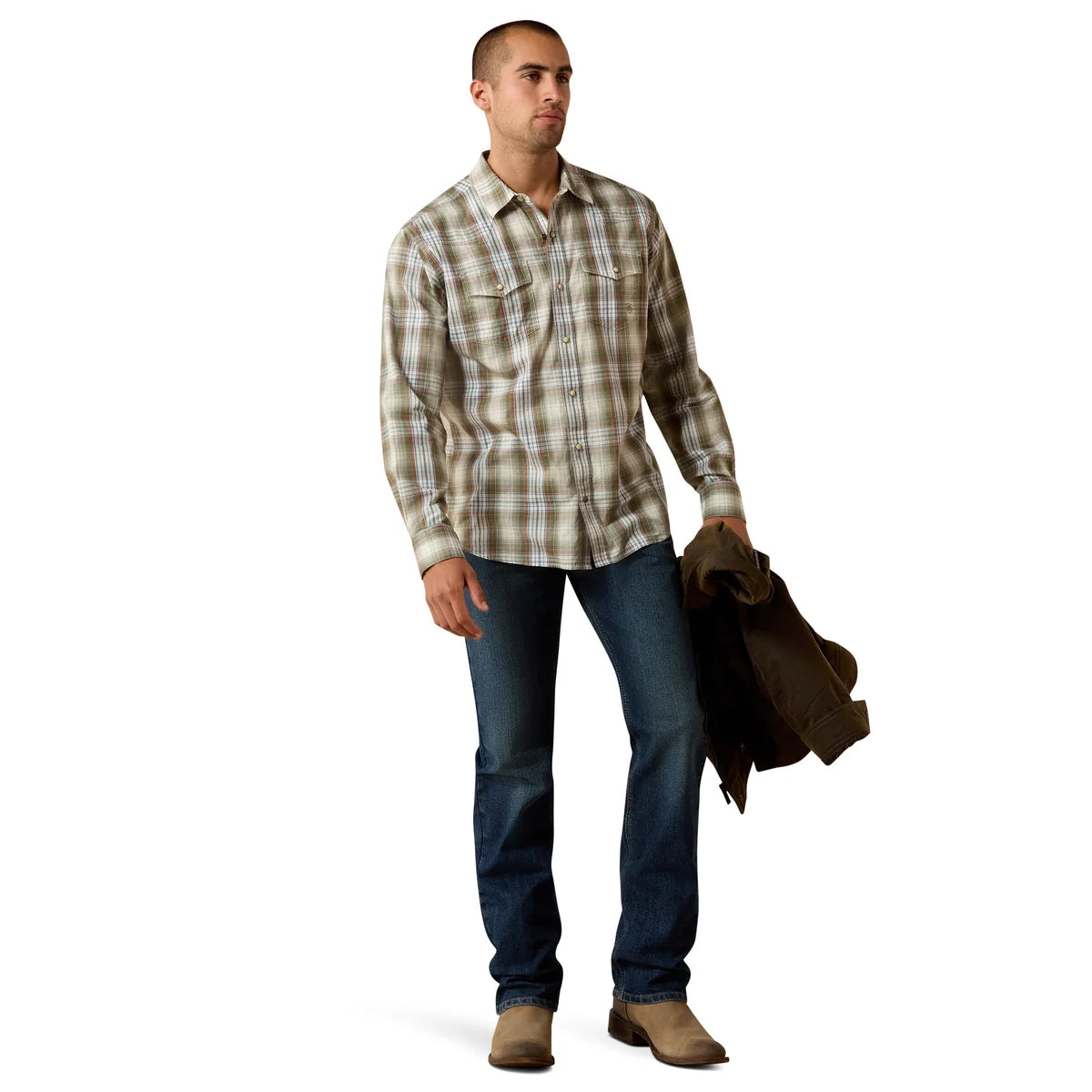 Ariat Mens Retro HOLT Fitted Snap Long Sleeve Shirt - Four Leaf Clover Plaid