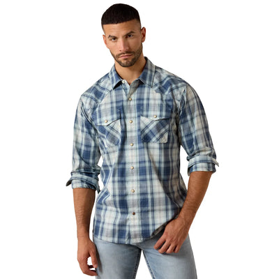 Ariat Mens Retro HEATHCLIFF Fitted Snap Long Sleeve Shirt - Key Largo Plaid