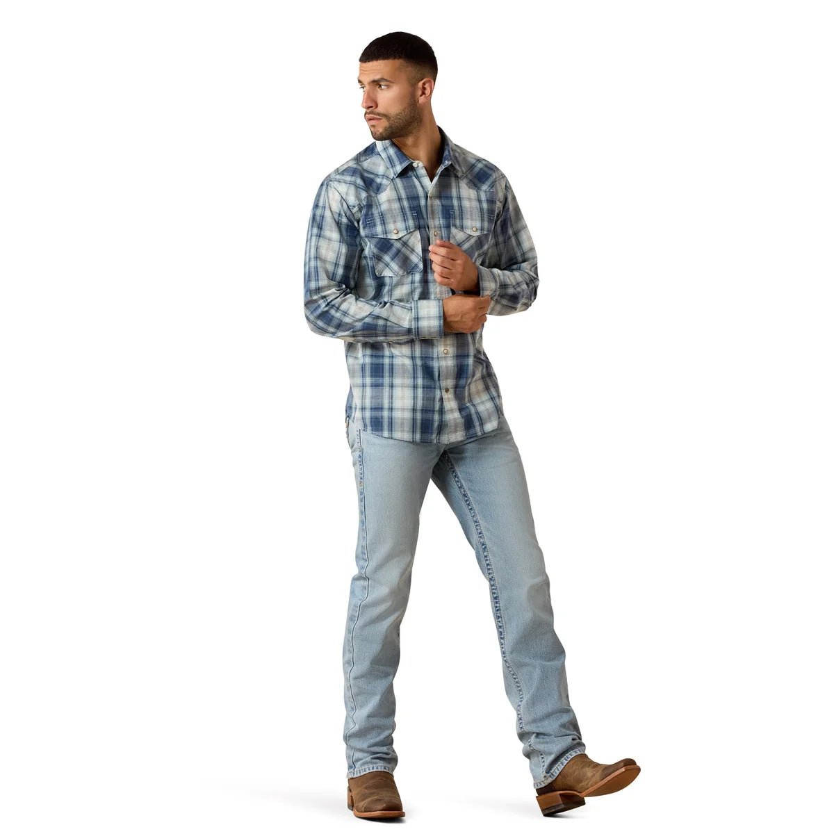 Ariat Mens Retro HEATHCLIFF Fitted Snap Long Sleeve Shirt - Key Largo Plaid