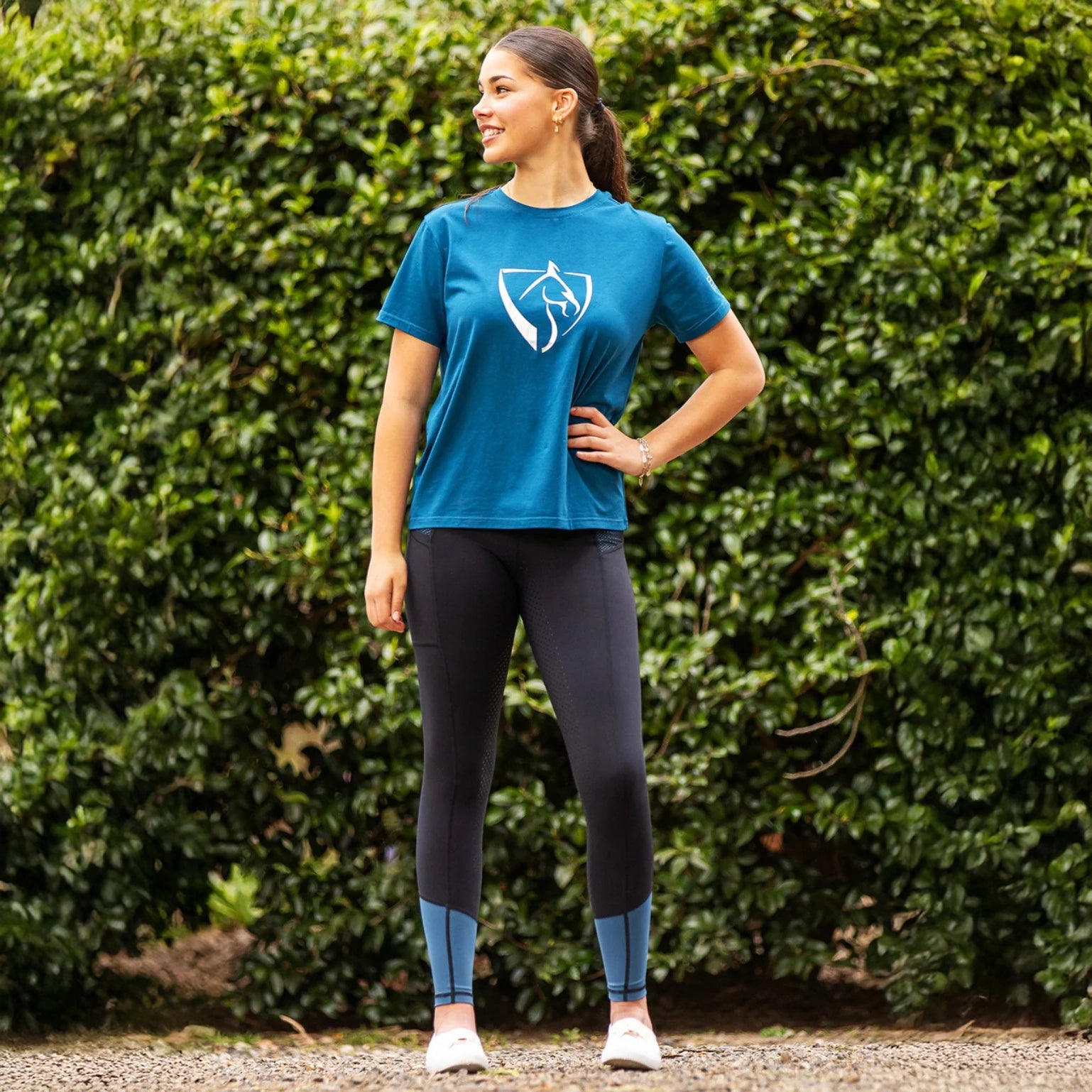 BARE YOUTH Performance Riding Tights with FULL SEAT silicone grip - TEAL GLAMOUR