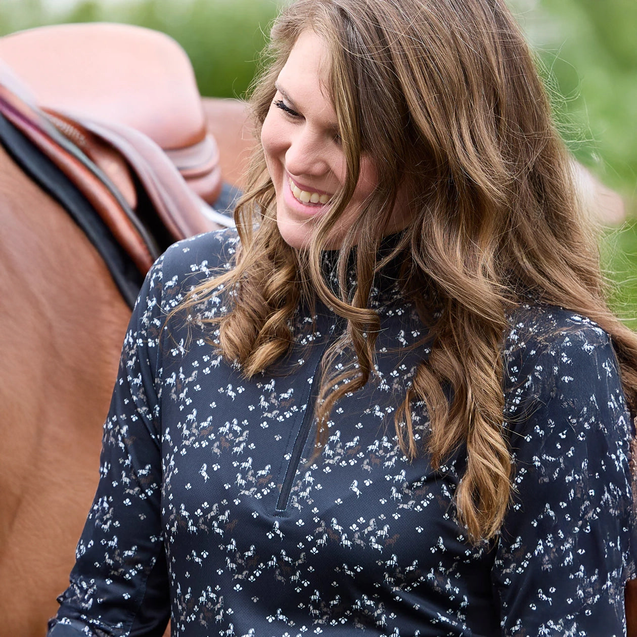 IN THE ZONE COOLCORE Long Sleeve Shirt - Black Happy Herds Print