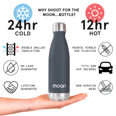 750ml INSULATED STAINLESS STEEL WATER BOTTLE - by Moon Bottles Australia