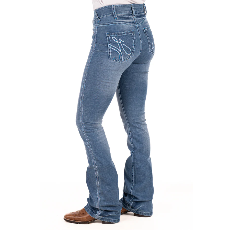 JACKSONVILLE ULTRA HIGH RISE Boot Cut Jeans, 35 inch Leg. BABY BLUE STITCH by Hitchley and Harrow SR2222