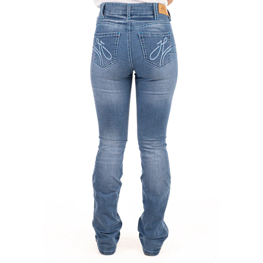 JACKSONVILLE ULTRA HIGH RISE Boot Cut Jeans, 35 inch Leg. BABY BLUE STITCH by Hitchley and Harrow SR2222