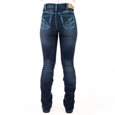 KENTUCKY ULTRA HIGH RISE Boot Cut Jeans, 35 inch Leg. TURQUOISE HEART STITCH by Hitchley and Harrow SR2165
