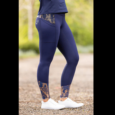 BARE Performance Riding Tights with FULL SEAT silicone grip - Navy & Rose Gold