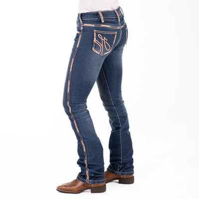 PITTSBURG MID RISE Boot Cut Jeans, 35 inch Leg. PEACH STITCH by Hitchley and Harrow SR2196