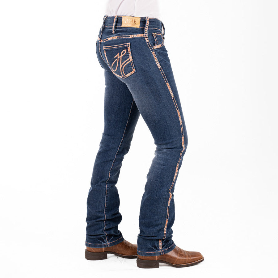 PITTSBURG MID RISE Boot Cut Jeans, 35 inch Leg. PEACH STITCH by Hitchley and Harrow SR2196