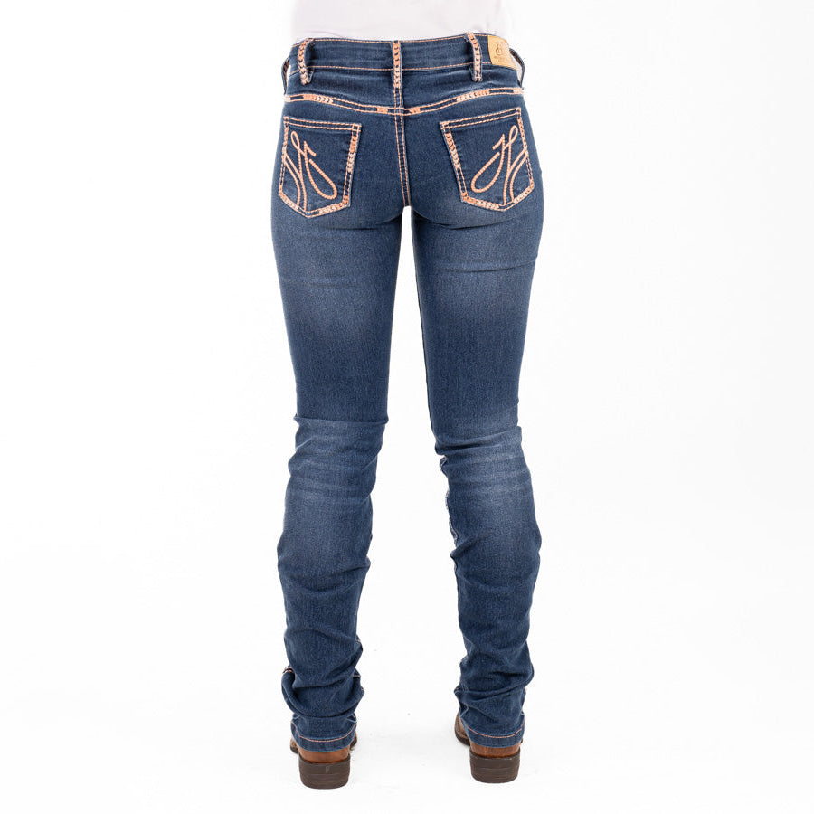 PITTSBURG MID RISE Boot Cut Jeans, 35 inch Leg. PEACH STITCH by Hitchley and Harrow SR2196