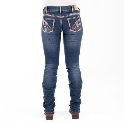 PITTSBURG MID RISE Boot Cut Jeans, 35 inch Leg. PEACH STITCH by Hitchley and Harrow SR2196