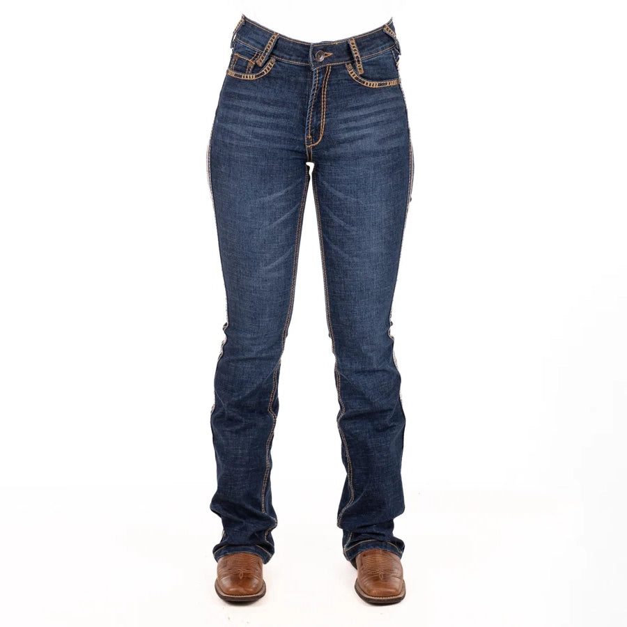 H&H CORE ULTRA HIGH RISE Boot Cut Jeans, 35 inch Leg. TAN STITCH by Hitchley and Harrow SR2242