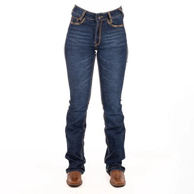 H&H CORE ULTRA HIGH RISE Boot Cut Jeans, 35 inch Leg. TAN STITCH by Hitchley and Harrow SR2242