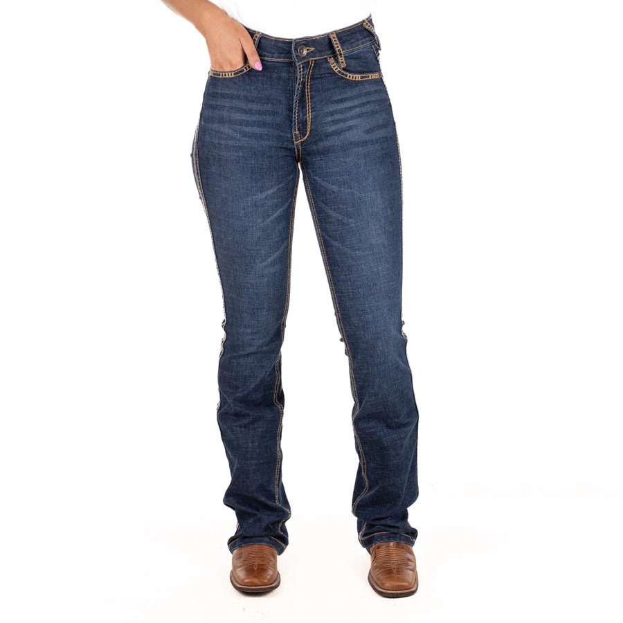 H&H CORE ULTRA HIGH RISE Boot Cut Jeans, 35 inch Leg. TAN STITCH by Hitchley and Harrow SR2242