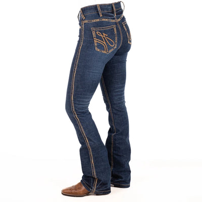 H&H CORE ULTRA HIGH RISE Boot Cut Jeans, 35 inch Leg. TAN STITCH by Hitchley and Harrow SR2242