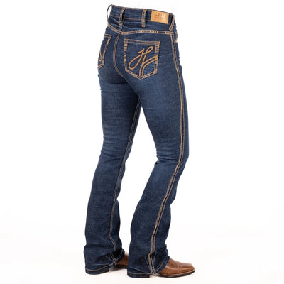 H&H CORE ULTRA HIGH RISE Boot Cut Jeans, 35 inch Leg. TAN STITCH by Hitchley and Harrow SR2242