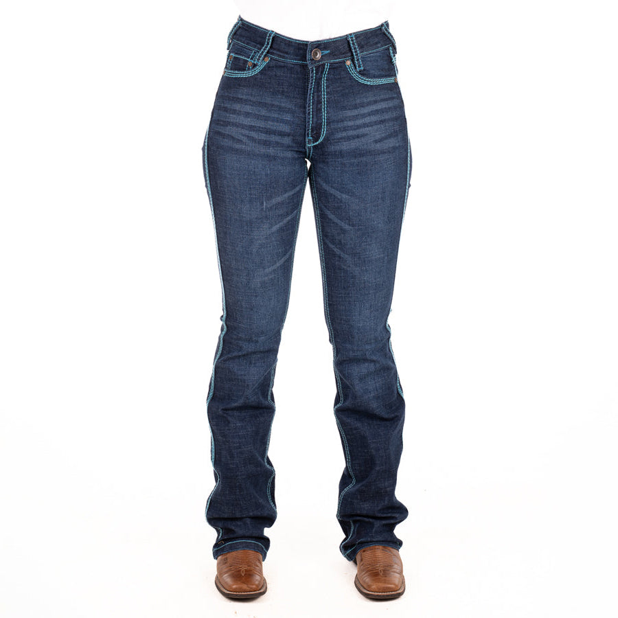 H&H CORE ULTRA HIGH RISE Boot Cut Jeans, 35 inch Leg. TURQUOISE STITCH by Hitchley and Harrow SR2243