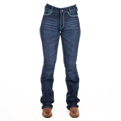H&H CORE ULTRA HIGH RISE Boot Cut Jeans, 35 inch Leg. TURQUOISE STITCH by Hitchley and Harrow SR2243