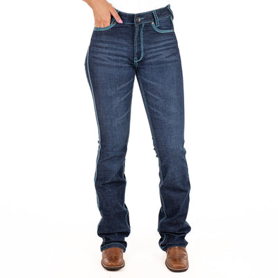 H&H CORE ULTRA HIGH RISE Boot Cut Jeans, 35 inch Leg. TURQUOISE STITCH by Hitchley and Harrow SR2243