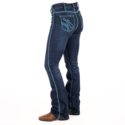 H&H CORE ULTRA HIGH RISE Boot Cut Jeans, 35 inch Leg. TURQUOISE STITCH by Hitchley and Harrow SR2243